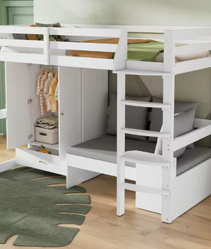 Hoogslaper 90x200 cm – Multifunctioneel Kinderbed met Bank en Kledingkast