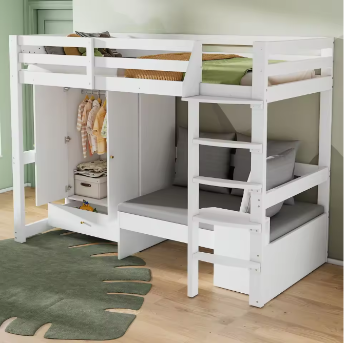 Hoogslaper 90x200 cm – Multifunctioneel Kinderbed met Bank en Kledingkast