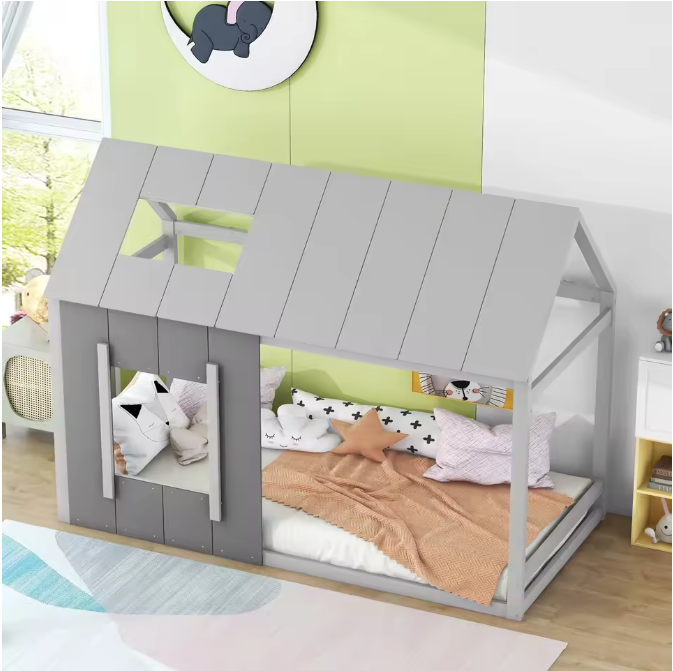 Huis Kinderbed 90x200 cm – Met Dak en Ramen, Modern en Stevig
