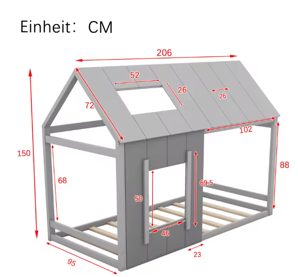 Huis Kinderbed 90x200 cm – Met Dak en Ramen, Modern en Stevig
