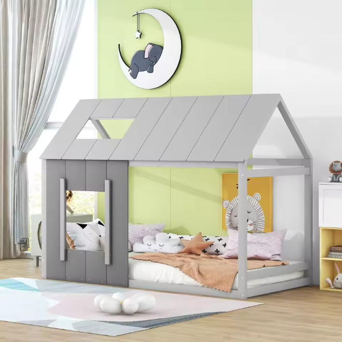Huis Kinderbed 90x200 cm – Met Dak en Ramen, Modern en Stevig