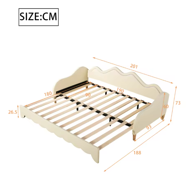 Uitschuifbaar Kinderbed 90x190 cm – Gestoffeerd LED Bedframe / Slaapbank