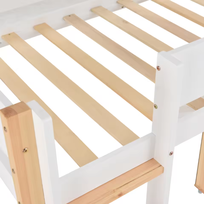 Kinderhoogbed 90x200 cm – Met Valbeveiliging, Trap en Opbergruimte