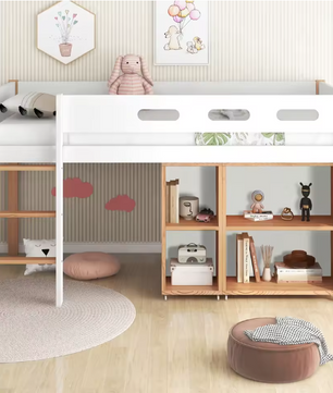 Kinderhoogbed 90x200 cm – Met Valbeveiliging, Trap en Opbergruimte