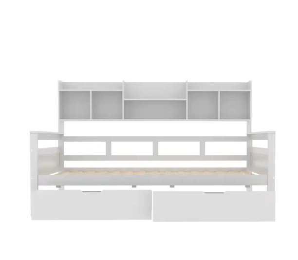 Slaapbank 90x200 cm – Massief Houten Kinderbed met Lades en Planken