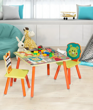 Houten Kindertafel met 2 Stoelen – Speel- en Activiteitenset voor Kleuters