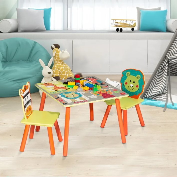 Houten Kindertafel met 2 Stoelen – Speel- en Activiteitenset voor Kleuters