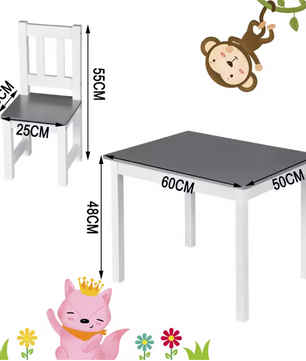 Kindertafel met 2 Stoelen – Houten Studie-, Speel- en Knutselset voor Kleuters