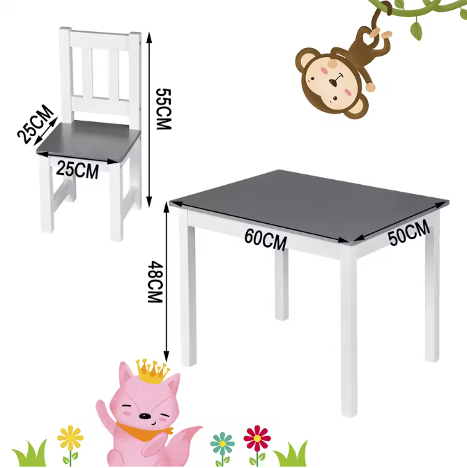 Kindertafel met 2 Stoelen – Houten Studie-, Speel- en Knutselset voor Kleuters