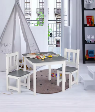 Kindertafel met 2 Stoelen – Houten Studie-, Speel- en Knutselset voor Kleuters
