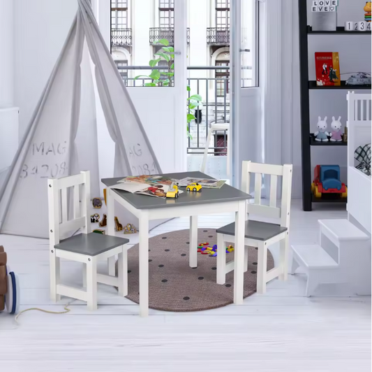 Kindertafel met 2 Stoelen – Houten Studie-, Speel- en Knutselset voor Kleuters