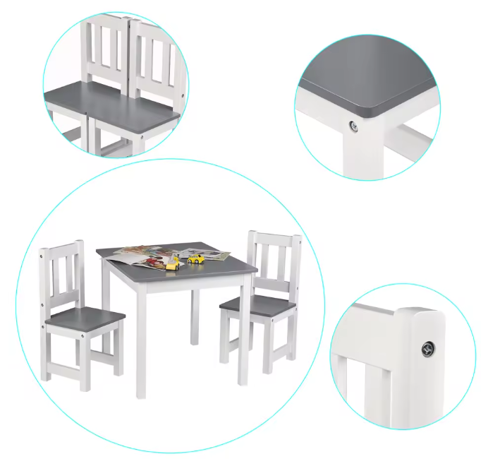 Kindertafel met 2 Stoelen – Houten Studie-, Speel- en Knutselset voor Kleuters
