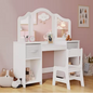 Kinderkaptafel met Stoel – 2-in-1 Make-up Bureau met Driedelige Spiegel