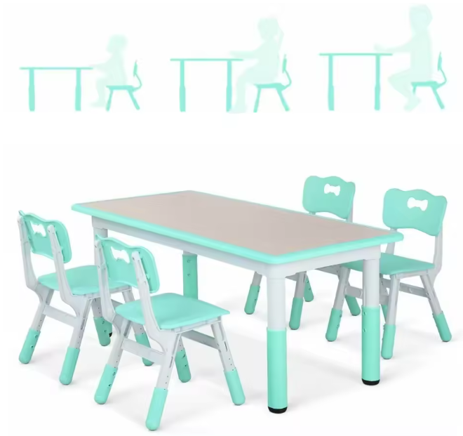 In Hoogte Verstelbare Kindertafel met 4 Stoelen – Activiteitenset
