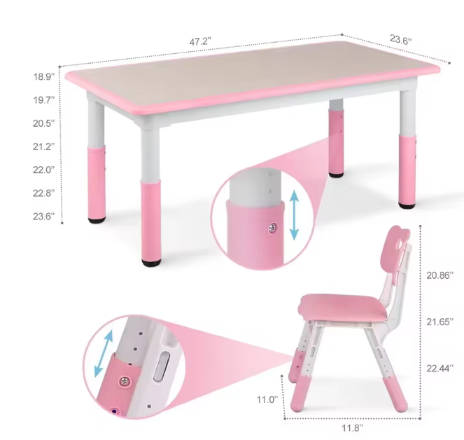 In Hoogte Verstelbare Kindertafel met 4 Stoelen – Activiteitenset