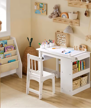 Kindertafel met Stoel – DIY Kinderbureau met Stickers en Opbergruimte