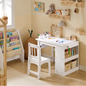 Kindertafel met Stoel – DIY Kinderbureau met Stickers en Opbergruimte