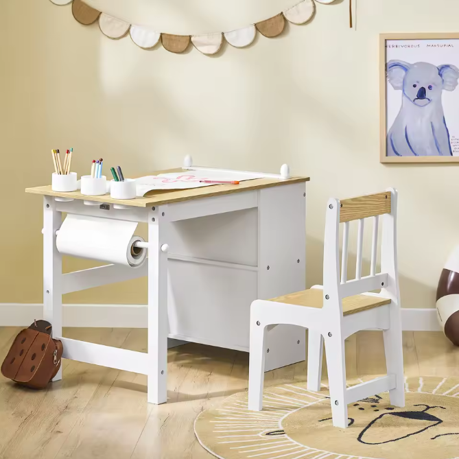 Kindertafel met Stoel – DIY Kinderbureau met Stickers en Opbergruimte