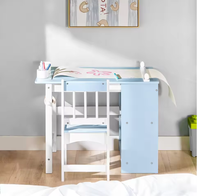Kindertafel met Stoel – DIY Kinderbureau met Stickers en Opbergruimte