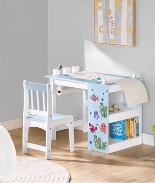 Kindertafel met Stoel – DIY Kinderbureau met Stickers en Opbergruimte