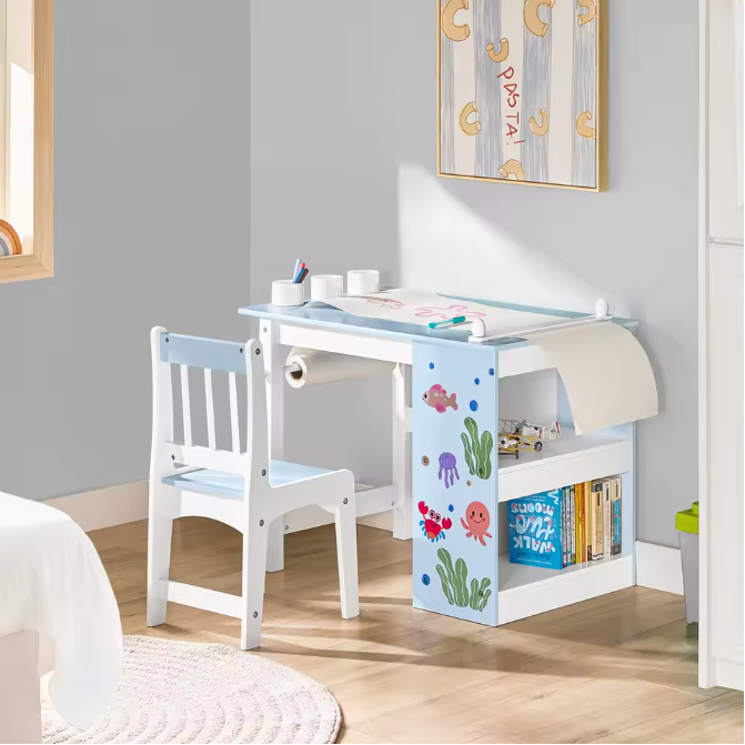 Kindertafel met Stoel – DIY Kinderbureau met Stickers en Opbergruimte