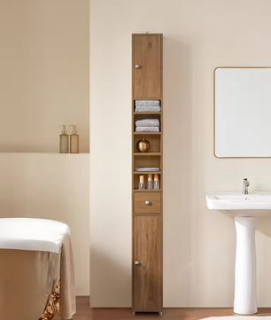 Smalle Hoge Badkamerkast met Lade en Deuren – 5 Vakken