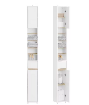 Smalle Hoge Badkamerkast met Lade en Deuren – 5 Vakken