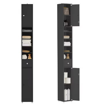 Smalle Hoge Badkamerkast met Lade en Deuren – 5 Vakken