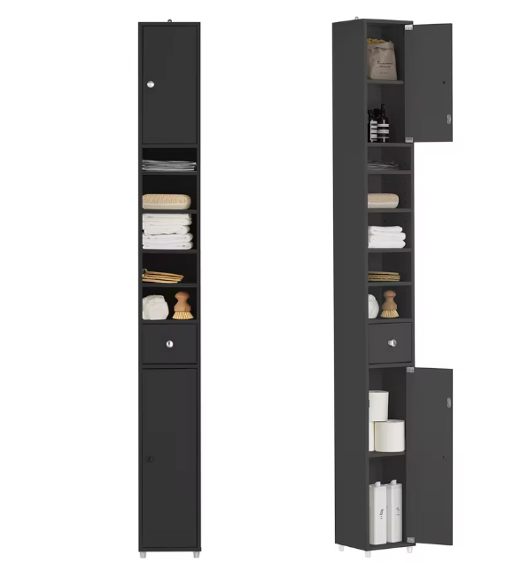 Smalle Hoge Badkamerkast met Lade en Deuren – 5 Vakken