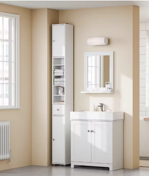 Smalle Hoge Badkamerkast met Lade en Deuren – 5 Vakken