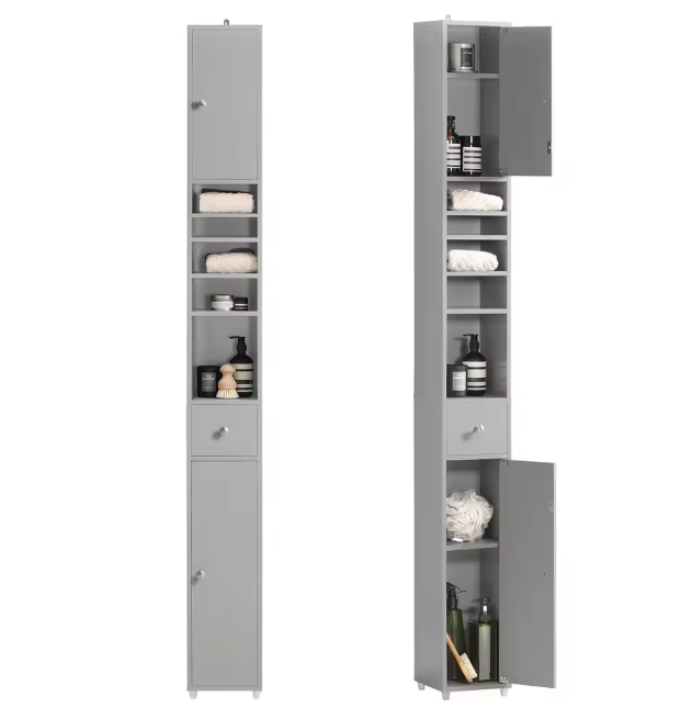 Smalle Hoge Badkamerkast met Lade en Deuren – 5 Vakken