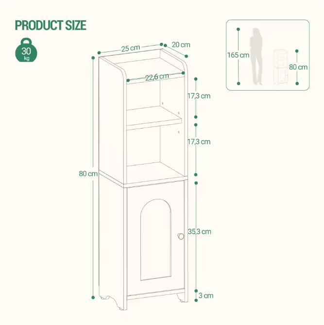 Smalle Badkamerkast met Deuren en Verstelbare Planken