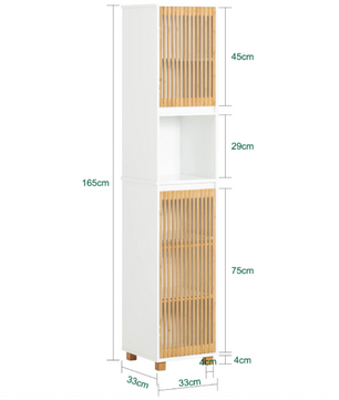 Hoge Smalle Badkamerkast met Open Vak en Bamboe Deuren