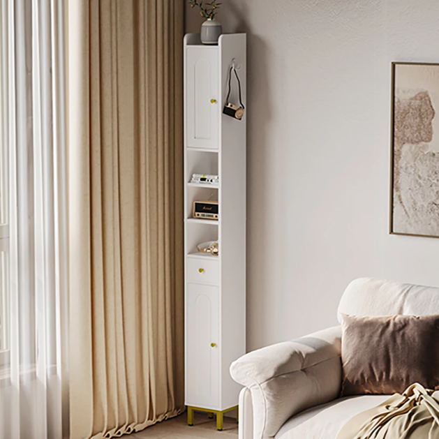 Hoge Smalle Badkamerkast met 2 Deuren, Lade en Open Vak