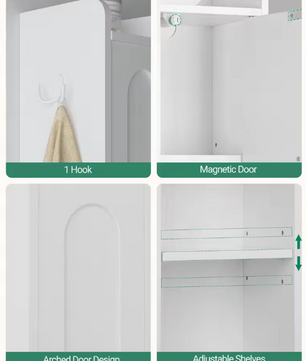 Hoge Smalle Badkamerkast met 2 Deuren, Lade en Open Vak