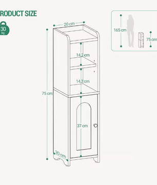 Smalle Badkamerkast met Deuren en Verstelbare Planken