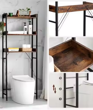 Toiletrek met 3 Open Planken – Badkamer Opbergrek voor Toilet