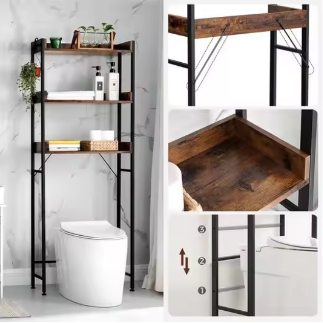 Toiletrek met 3 Open Planken – Badkamer Opbergrek voor Toilet