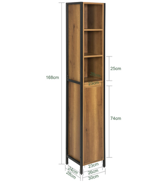 Hoge Badkamerkast met 3 Open Vakken en Deur – Smal Opbergmeubel