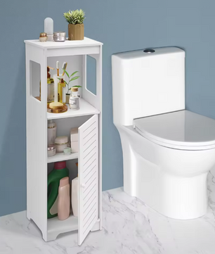 Badkamer Opbergkast met Deur en Planken – Smal Toiletmeubel