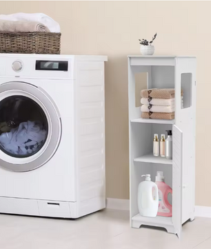 Badkamer Opbergkast met Deur en Planken – Smal Toiletmeubel