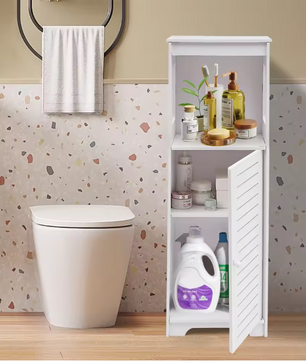 Badkamer Opbergkast met Deur en Planken – Smal Toiletmeubel