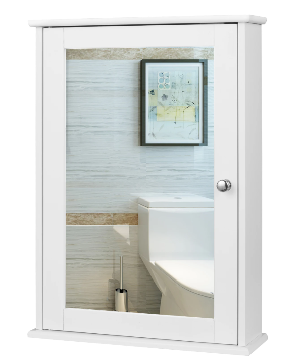 Badkamerkast met Spiegel en Plank – Wandkast voor Badkamer en Toilet