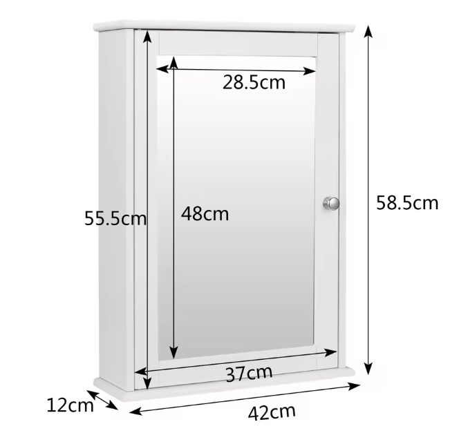 Badkamerkast met Spiegel en Plank – Wandkast voor Badkamer en Toilet