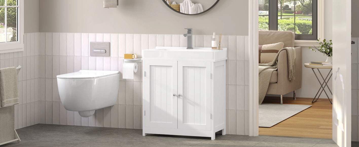 Badkamerkast Onder Wastafel met 2 Deuren – Vloerstaand Opbergmeubel