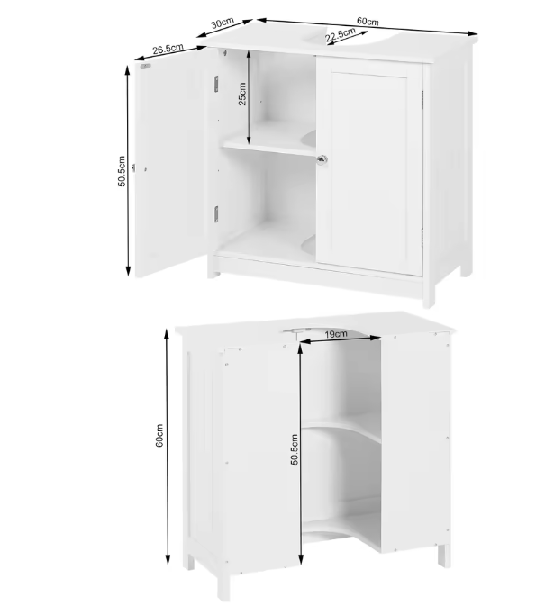 Badkamerkast Onder Wastafel met 2 Deuren – Vloerstaand Opbergmeubel