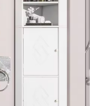 Hoek Badkamerkast met Open Vak en Verstelbare Plank – Wit