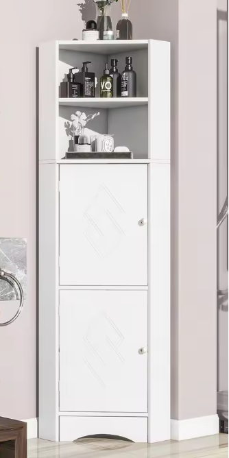 Hoek Badkamerkast met Open Vak en Verstelbare Plank – Wit