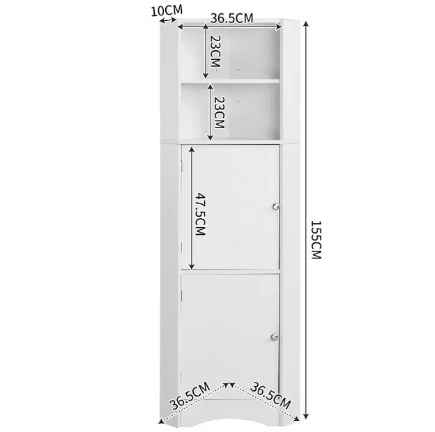 Hoek Badkamerkast met Open Vak en Verstelbare Plank – Wit