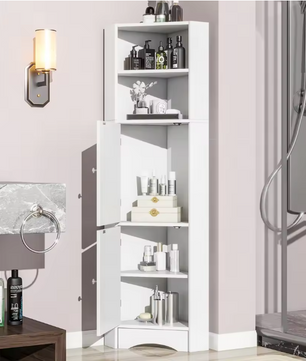 Hoek Badkamerkast met Open Vak en Verstelbare Plank – Wit